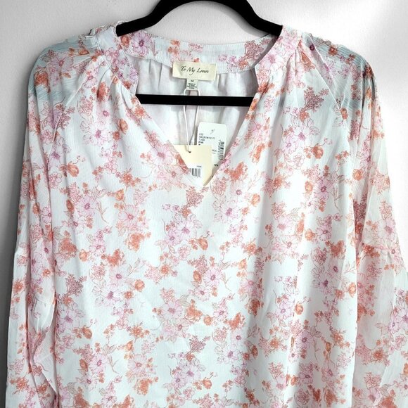 NWT To My Lovers Pink Floral Boho Sheer Puff Sleeves Peasant Top - Picture 4 of 12
